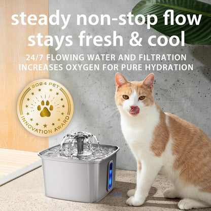 Veken Innovation Award Winner Stainless Steel Cat Water Fountain, 108Oz | Automatic Pet Fountain Dog Water Dispenser with 3 Replacement Filters & Silicone Mat, Gifts for Cats, Dogs (Silver)5