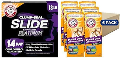ARM & HAMMER Slide Platinum Easy Clean-Up Clumping Cat Litter, 18 Lbs | 24/7 Odor Control, Triple-Action Freshness, Non-Stick, Easy Clean Up, Low Tracking, Multi-Cat Formula, Scented16