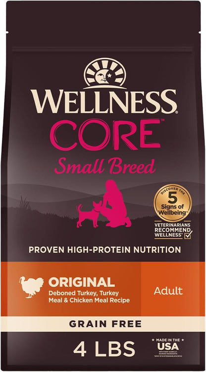 Wellness CORE Small Breed Adult Dry Dog Food, Grain Free Kibble, Natural, High Protein, Turkey and Chicken Recipe, 4 Lb Bag1