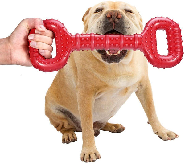 Feeko Dog Toys for Aggressive Chewers Large Breed, 15 Inch Interactive Long Lasting Dogs Toy with Convex Design Natural Rubber Tug-Of-War Toy for Medium Large Tooth Clean(Red)1