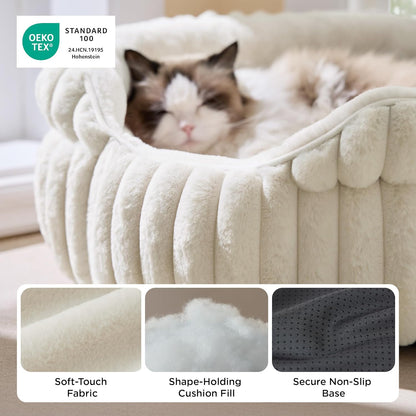 Bedsure Comfyfleece™ Washable Cute Large Cat Bed,Soft round Puppy Bed,23In | Cozy Fluffy Plush Small Dog Bed,Donut Corduroy Cuddler Pet Beds for Indoor Big Cats,Anti-Slip Bottom,Up to 20 Lbs,Cream3