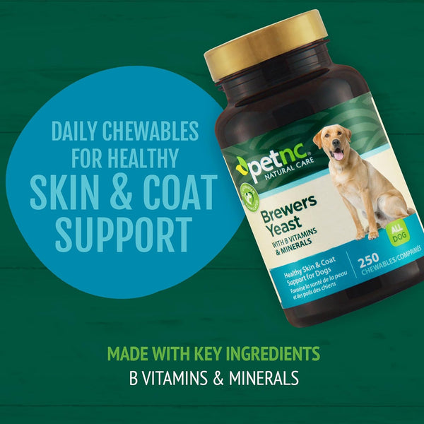 Petnc Natural Care Brewers Yeast Dog Skin and Coat Supplement (250 Chewables), with B Vitamins, Antioxidants & Minerals, Promotes Healthy Skin & Glossy Coat, for Dogs 10 Lbs & over | Brewers Yeast with B Vitamins, Glossy Coat, Dogs, Tasty Chewable Tablets for Dogs 10 Lbs & Over2