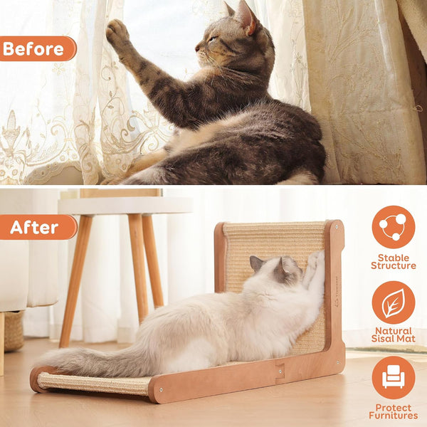 Sisal Cat Scratcher for Indoor Cats, Beechwood Base, Natural Sisal Woven Scratch Pad, Durable Scratching Post, Furniture Protector (L1)5