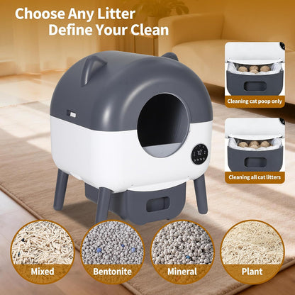 Self-Cleaning Cat Litter Box, 76L Large Capacity Automatic Litter Box for Multiple Cats, App-Controlled, Quiet & Odor-Free, Smart Safety Sensors, LED Night Light, Includes Trash Bags6