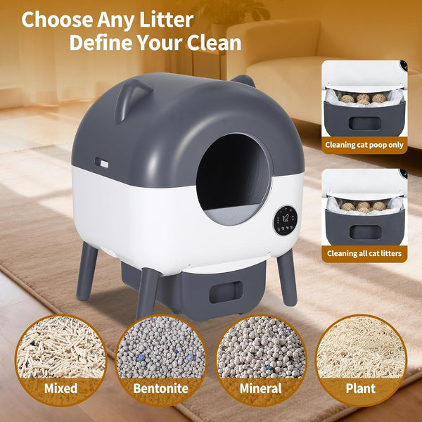 Self-Cleaning Cat Litter Box, 76L Large Capacity Automatic Litter Box for Multiple Cats, App-Controlled, Quiet & Odor-Free, Smart Safety Sensors, LED Night Light, Includes Trash Bags6