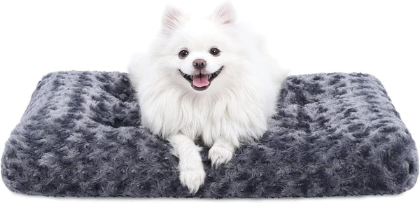 KSIIA Washable Dog Bed Deluxe Plush Dog Crate Beds Comfy Kennel Pad Anti-Slip Pet Sleeping Mat for Large, Jumbo, Medium, Small Dogs Breeds, 35" X 23", Gray19