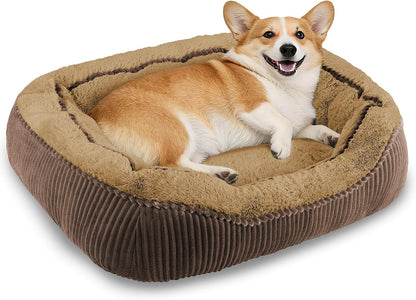 Washable Dog Bed for Small Medium Sized Dogs, Rectangle Small Puppy Cat Dog Beds, Orthopedic Pet Bed, Soft Breathable Calming Pet Sofa Bed Anti-Anxiety with Anti-Slip Buttom, S(20"X19"X6")20