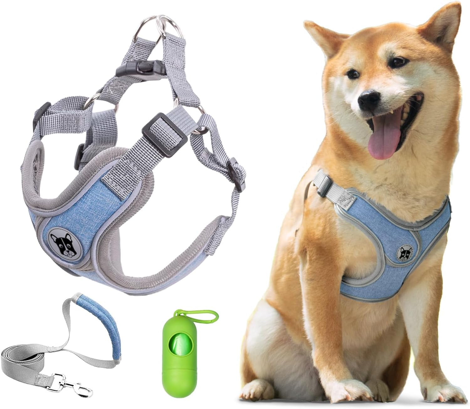 patas-lague-dog-harness-with-leash-set-for-small-medium-dogs-no-pull-no-choke-reflective-step-in-x-head-pet-harness-vest-with-poop-bags-and-dispenser-adjustable-and-padded-grey-small