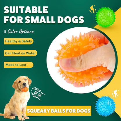 PUPTILY 2 Different Functions Interactive Ball for Dogs 2.5” Squeaky Dog Balls Toys and Puppy Teething Chew Toy Balls for Small Dogs for Clean Teeth and Training （5Pcs）3