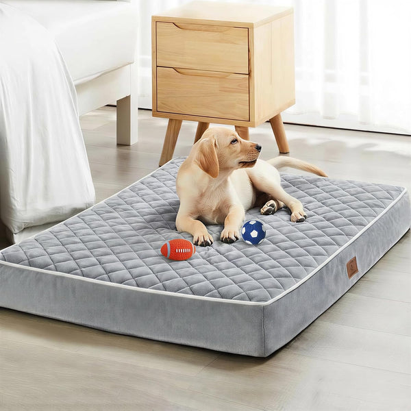 WNPETHOME Orthopedic Waterproof Extra Large Senior Dogs Bed for Comfy Sleep | XL Washable Ped Bed with Removable Cover, Multi-Needle Quilting XL Crate Bed for Large Sized Dog Relax, Light Grey 42X30 Inch1