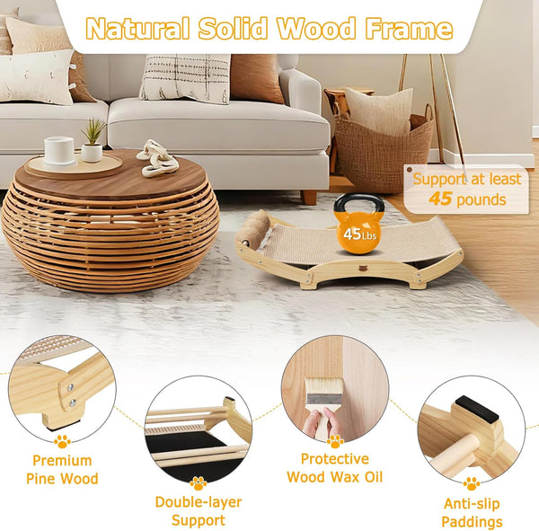 3 in 1 Sisal Cat Scratcher Bed, Solid Pine Cat Scratcher with Balls,Natural | Extra Large Cat Scratching Post with Hammock, Cat Scratcher for Scratch & Play & Rest, Cat Furniture for Indoor Cats, Kitten5