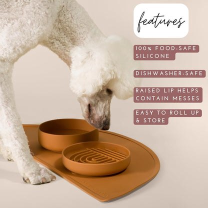 Should We Go? Waterproof Silicone Dog Food Mat – Large Size Non-Slip Pet Bowl Mat, Raised Edge Design, Easy-To-Clean Pet Food Placemat for Dog & Cat Bowls, 28" across X 14" Deep - Ocean Blue3