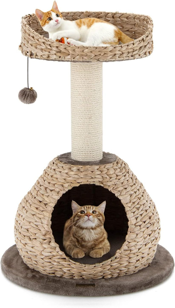 PETSITE 41 Inch Modern Cat Tree for Indoor Cats, Multi-Level Cat Tower with Scratching Posts, Hand-Made Wicker Cat Condo & Top Perch, Dangling Ball, Sisal Rope, Cute Cat Tree for Indoor Cats10