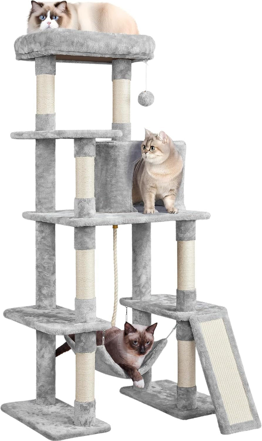 yaheetech-54in-cat-tree-tower-for-large-cats-multi-level-condo-hammock-sisal-scratching-posts-roomy-condo-holds-up-to-22-lb-a-wide-21-inch-top-perch-fit-large-cats-dark-gray