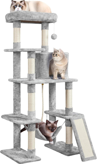 Yaheetech 54In Cat Tree Tower for Large Cats, Multi-Level Condo & Hammock | Sisal Scratching Posts, Roomy Condo Holds up to 22 Lb, a Wide 21-Inch Top Perch Fit Large Cats, Dark Gray12