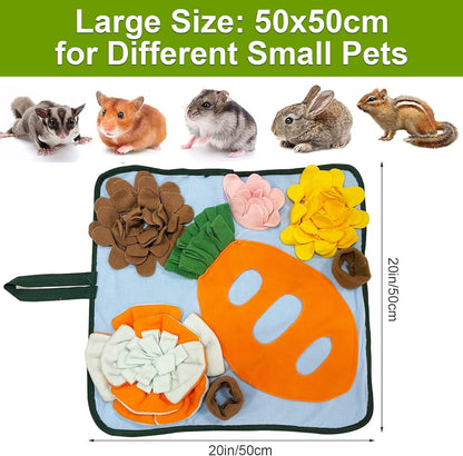 Rabbit Foraging Mat Bunny Toys, 20"X20" Rabbit Snuffle Mat Interactive Feeding Game, Washable Bunny Hay Feeder Treat Dispenser Foraging Toys for Rabbits Guinea Pigs Chinchillas Ferrets5