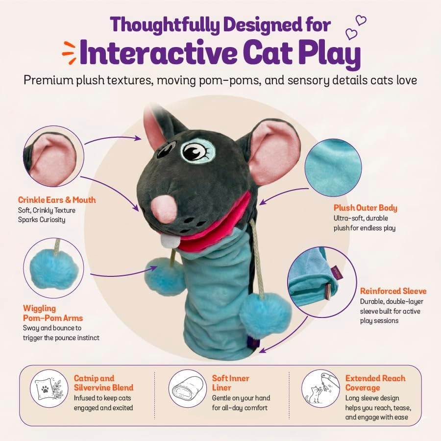 pounce-purr-meow-mitt-wearable-cat-wrestling-glove-puppet-mouse-catnip-silvervine-plush-hand-puppet-crinkle-sounds-wiggling-arms-dual-layer-interactive-toy-indoor-cats-kitten