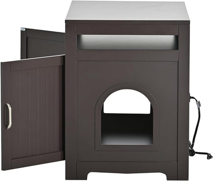 31.5" L Walnut Cat Litter Box Enclosure with Hidden Plug & 2 Doors, Indoor Large Cat Washroom Storage Bench Side Table4