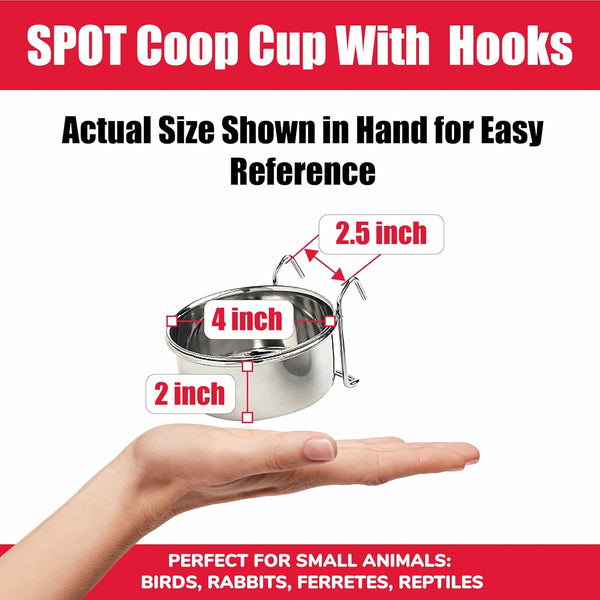 SPOT Stainless Steel Mini Coop Cup with Wire Hooks – 10 Oz Small Pet Food & Water Bowl, Rust-Resistant & Easy to Clean, Attaches to Cages for Birds, Parrots, Rabbits, Ferrets, Rats & Small Pets2