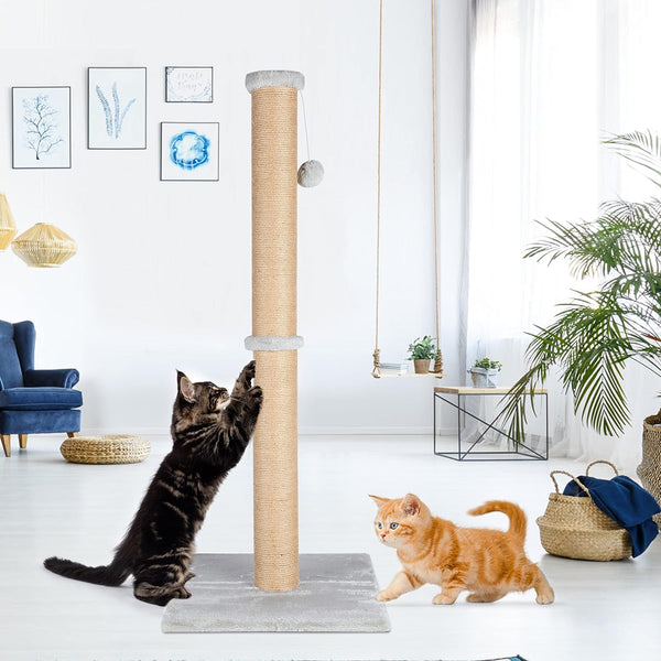 Fluffydream 37'' Cat Scratching Post, Natural Sisal Rope Scratcher with Dangling Teaser Ball and Covered with Soft Plush for Kittens and Adult Cats, Sand Color6
