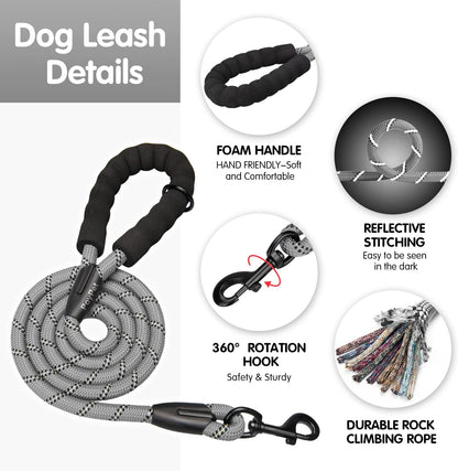 Poypet No Pull Dog Harness and 5 Feet Leash Set, Release on Neck Reflective Adjustable Pet Vest, Front & Back 2 D-Ring and Soft Padded Pet Harness with Handle for Small to Large Dogs(Grey,L)5
