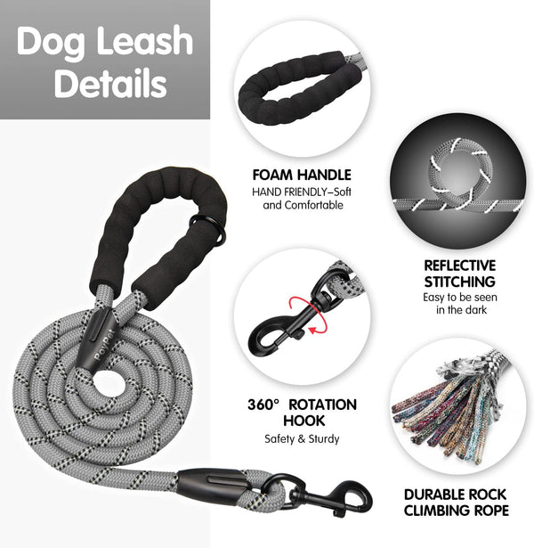 Poypet No Pull Dog Harness and 5 Feet Leash Set, Release on Neck Reflective Adjustable Pet Vest, Front & Back 2 D-Ring and Soft Padded Pet Harness with Handle for Small to Large Dogs(Grey,L)5