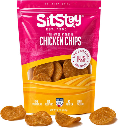 Sitstay Chicken Chips Dog Treats, Chicken Chips for Dogs - Single Ingredient Dog Treats - Dehydrated, 80% Protein Low Fat - Training Rewards - All Breeds & Life Stages - Made in USA - 4 Oz1