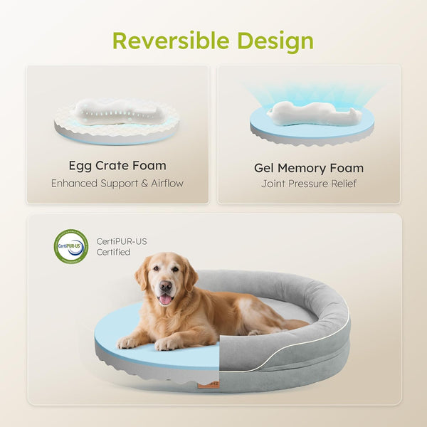 CWAWZ XL Orthopedic Dog Bed, Extra Large Dog Bed, Dog Sofa for Large Sized Dogs with Full-Surround Bolsters, Dual-Sided Dog Cooling Bed with Memory Foam, Washable Sofa with Nonslip Bottom, Light Grey3
