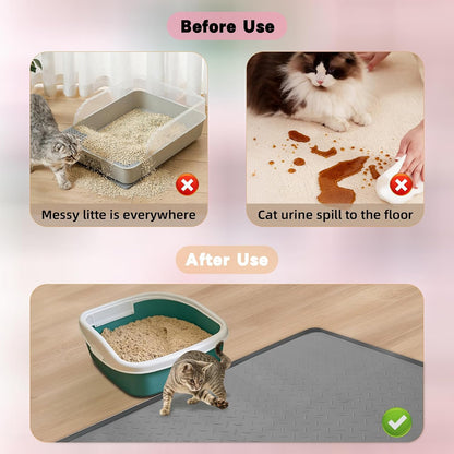 XXL Silicone Cat Litter Mat, 50"X35"(127Cmx89Cm) Extra Litter Box for Floors, Non-Slip Litter Trapping Mat to Prevent Tracking, Easy to Clean Kitty Litter Catcher Mat, Durable, Dark Gray3