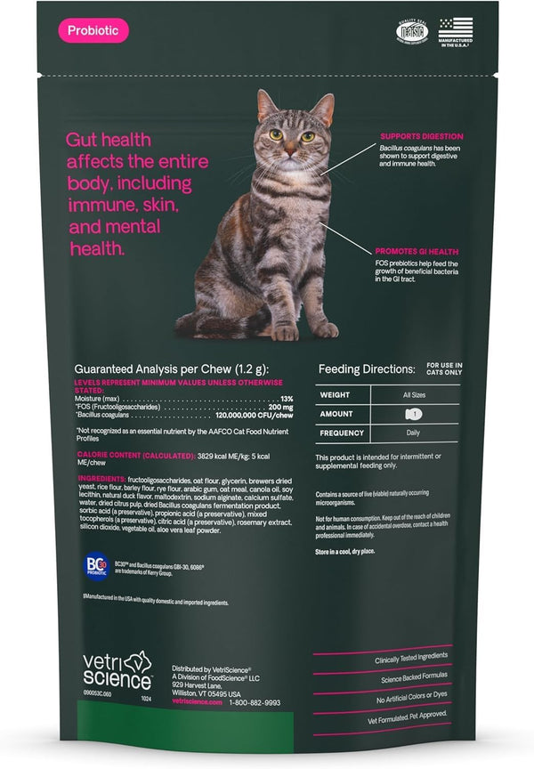 Vetriscience Gut Health Chews, Probiotic Everyday Digestive Supplement for Cats, Pet Probiotics for Digestion Support, Gas and Diarrhea, Immune Support, 120 Million CFU per Chew, Duck, 60 Count7