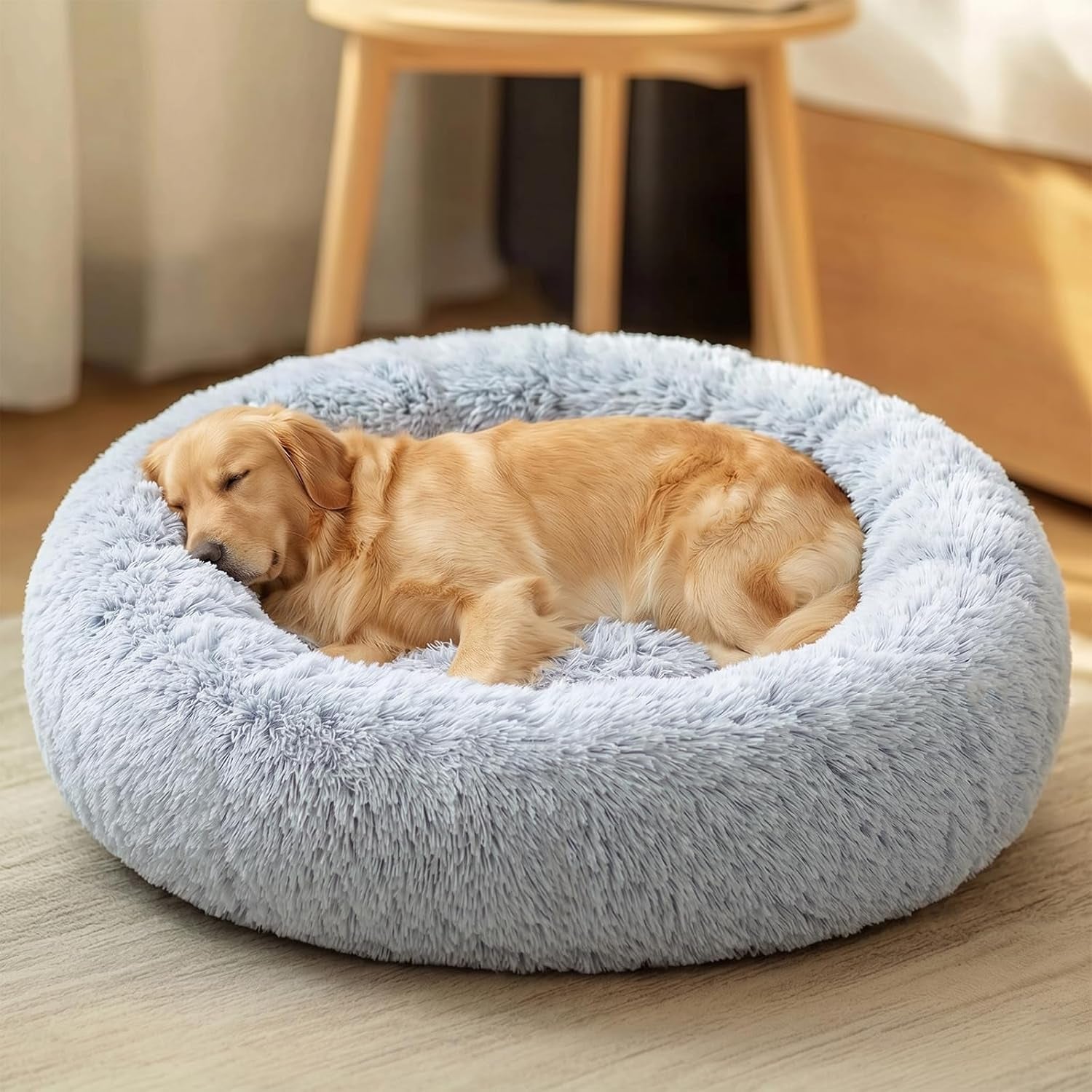 jollyvogue-small-dog-bed-calming-dog-beds-for-small-dogs-indoor-cats-20-inches-donut-washable-cat-bed-for-kittens-puppies-round-fluffy-plush-faux-fur-pet-bedssmoke-grey