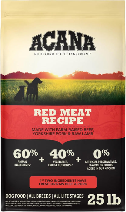 ACANA Grain Free Dry Dog Food Red Meat Recipe 25Lb. Bag | Freeze Dried, Grain Free, High Protein, Made in the USA, Omega-3 Fatty Acids, Digestive Health, Global Quality Ingredients1