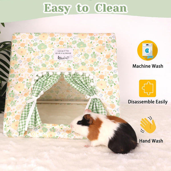 Jenvd Guinea Pig Hideout Large with Curtain, Machine Washable Bunny Hideout | Bottomless Guinea Pig Hide Tent Houses & Habitats, Easy-Clean Small Animal Hideout for Pet Rabbit, Rat, Chinchilla, Squirrel4