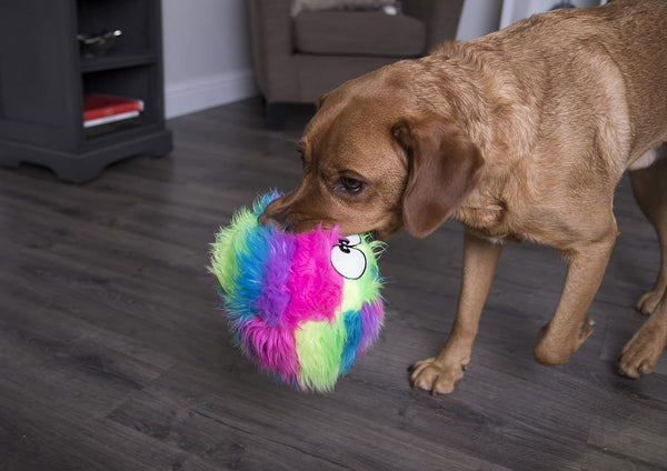 Godog Furballz Squeaky Plush Ball Dog Toy, Chew Guard Technology - Rainbow, Large5