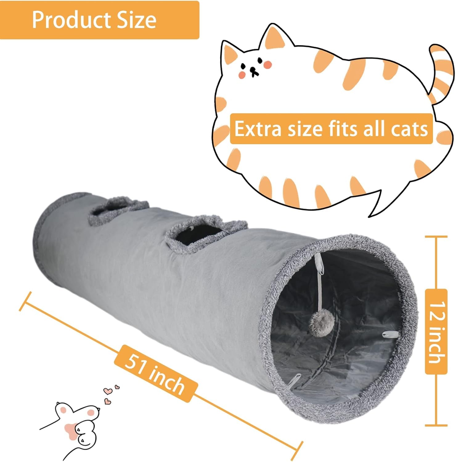 cat-tunnel-for-indoor-cats-51-12-inch-foldable-big-cat-tunnel-grey-suede-pet-tunnels-with-two-peepholes-and-a-bubble-ball
