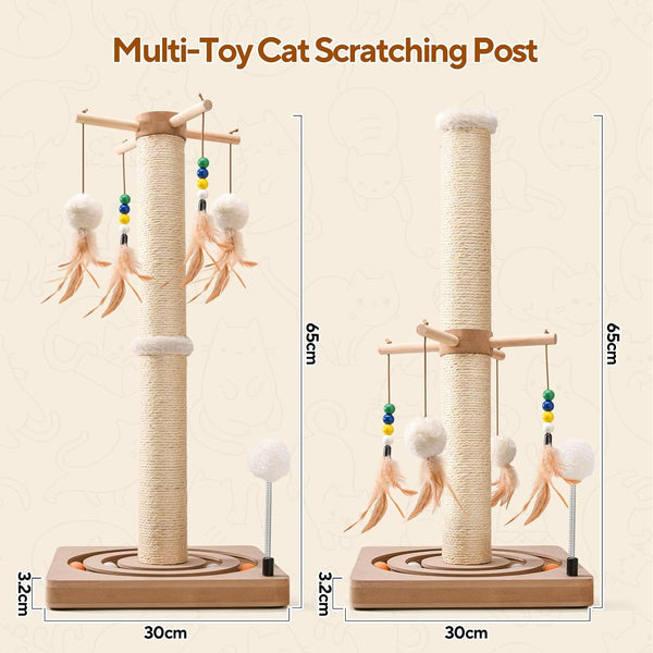 LIFLIX 25 Inches Cat Scratching Post with Interactive Toys, Sisal Cat Scratch Post with Sturdy Ball Track Base for Indoor Cats and Kittens2