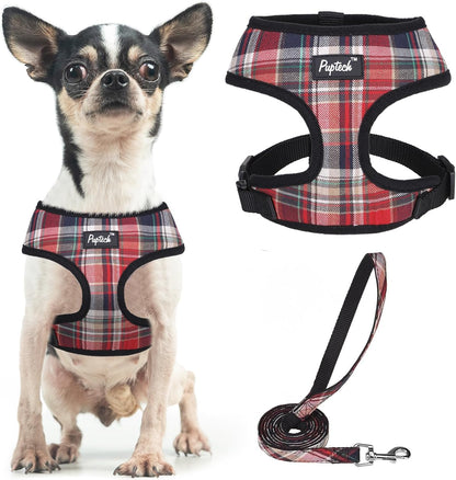 PUPTECK Soft Mesh Dog Harness Small Sized and Leash Set Pet Puppy Cat Comfort Padded Vest No Pull Harnesses, Beige, S46