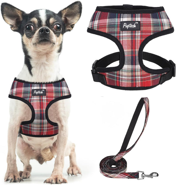 PUPTECK Soft Mesh Dog Harness Small Sized and Leash Set Pet Puppy Cat Comfort Padded Vest No Pull Harnesses, Beige, S46