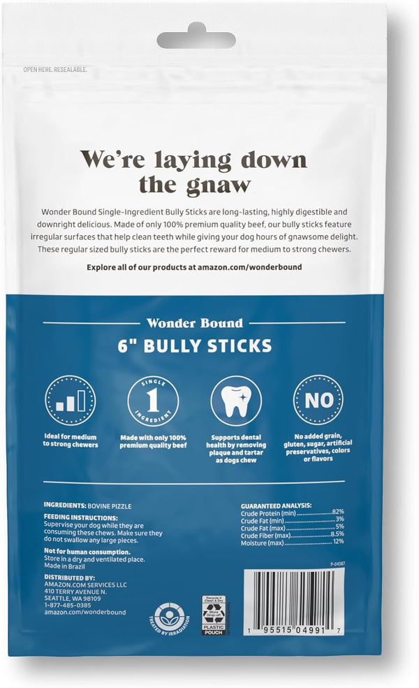 Amazon Brand - Wonder Bound Bully Sticks, All-Natural, Highly Digestible, Long Lasting Dog Beef Treats, 6 Inch, (6 Count)2