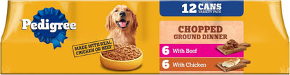 Pedigree Chopped Ground Dinner Wet Dog Food, Beef Pack, 13.2 Oz, 12 Count | 100% Complete & Balanced, 36 Vitamins & Minerals, Slow Cooked, 30%+ Water for Hydration, Supports Skin & Coat & Lean Muscles16
