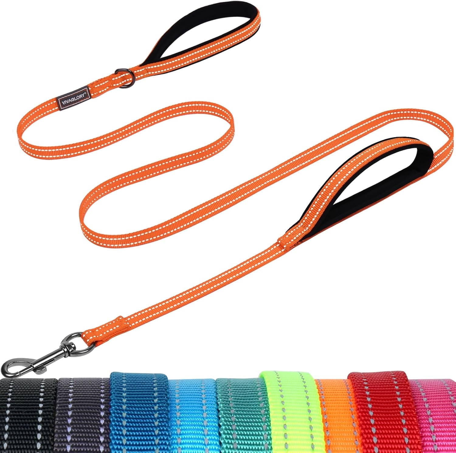 vivaglory-double-handle-dog-leash-twingrip-6ft-x-1in-navy-dog-leash-for-collar-with-traffic-handle-2-loop-for-walking-training-traffic-control-reflective-heavy-duty-puppy-pet