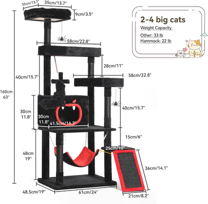 YITAHOME Gothic Cat Tree with Coffin Bed, 63" Tall Cat Tower for Indoor Cats with Top Perch, Spacious Cat Condos, Spider Hanging Balls,Comfy Hammock, Scratching Post and Ladder, Black Halloween | Cat Tower with Top Perch, Spacious Cat Condos, Spider Hanging Balls, Comfy Hammock, Scratching Post and Ladder5