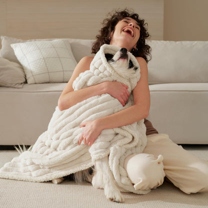 Bedsure Comfyfleece™ Waterproof Dog Blankets for Large Dogs,50X60 Cream | Soft Plush Couch Cover,Washable Corduroy Fleece for Furniture Protector,Cozy Calming Reversible Pet Blanket for Senior Dogs9