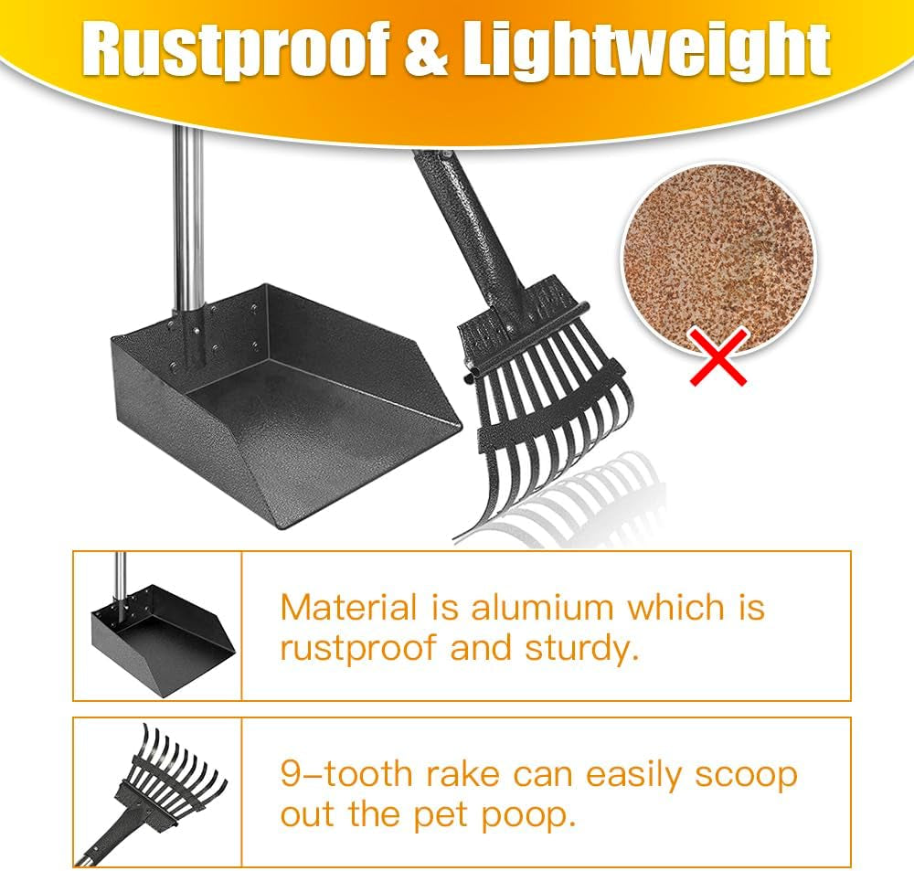 tooge-pooper-scooper-dog-pooper-scooper-long-handle-stainless-metal-tray-and-rake-for-medium-small-dogs-heavy-duty-pet-supplies-to-use-for-grass-dirt-or-gravel