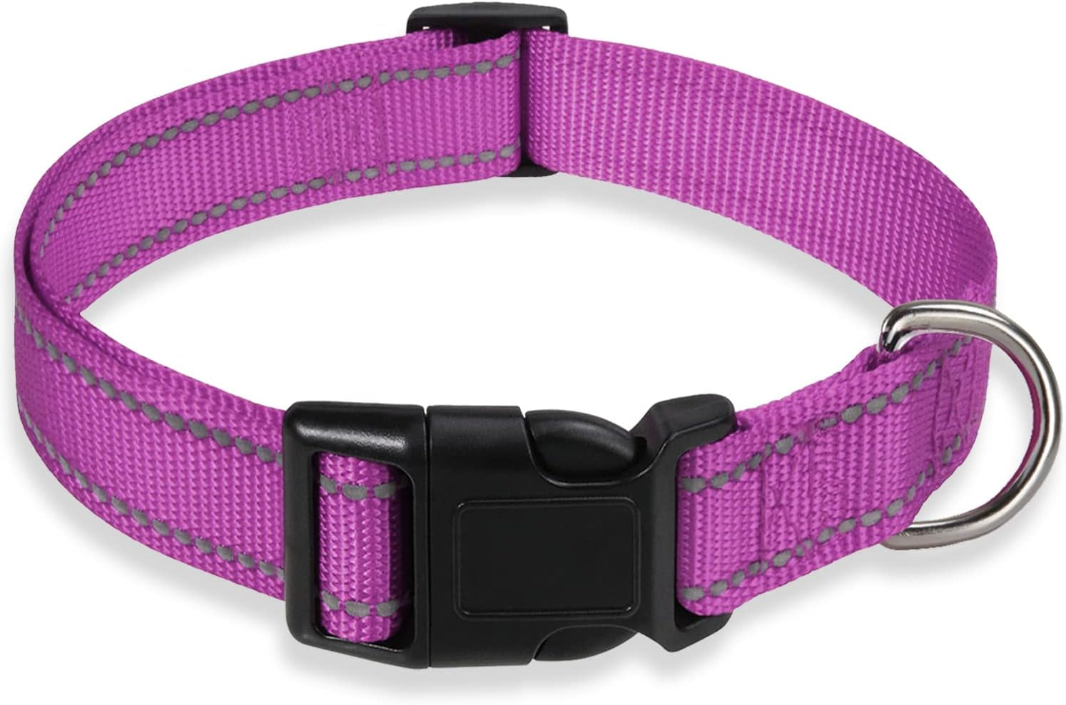 reflective-dog-collar-with-buckle-adjustable-safety-nylon-collars-for-small-medium-large-dogs-pink-m-breathable-nylon-collars-for-small-medium-large-dogs-no-chafing-on-walks-and-outdoor-hikes-metal-d-ring-night-safety