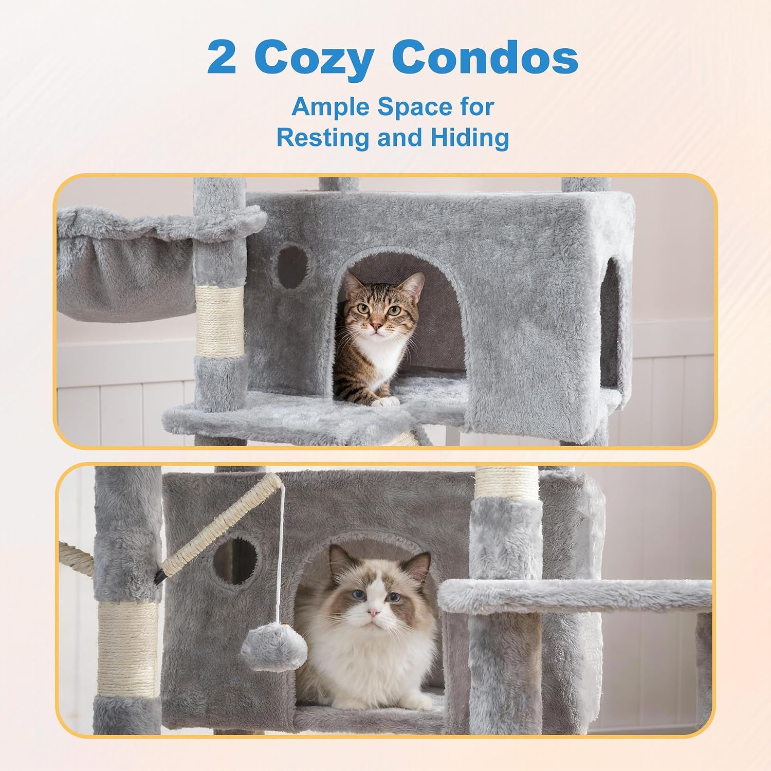 hey-brother-cat-tree-tower-with-sturdy-supporting-posts-2-condos-mpj082w-82-7-inches-multi-level-cat-tower-with-5-teaser-toys-sisal-scratching-posts-large-bed-hammock-for-indoor-cats-light-gray