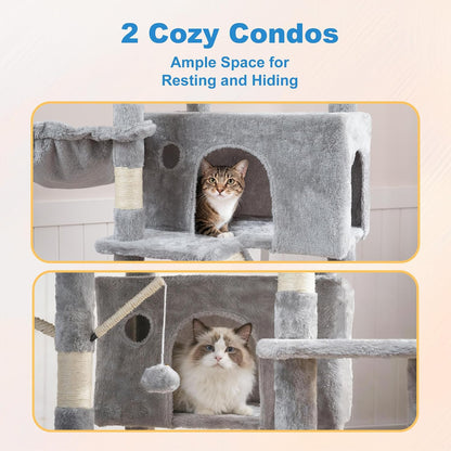 Hey-Brother Cat Tree Tower with Sturdy Supporting Posts, 2 Condos, MPJ082W- | 82.7 Inches Multi-Level Cat Tower with 5 Teaser Toys, Sisal Scratching Posts, Large Bed, Hammock for Indoor Cats, Light Gray6