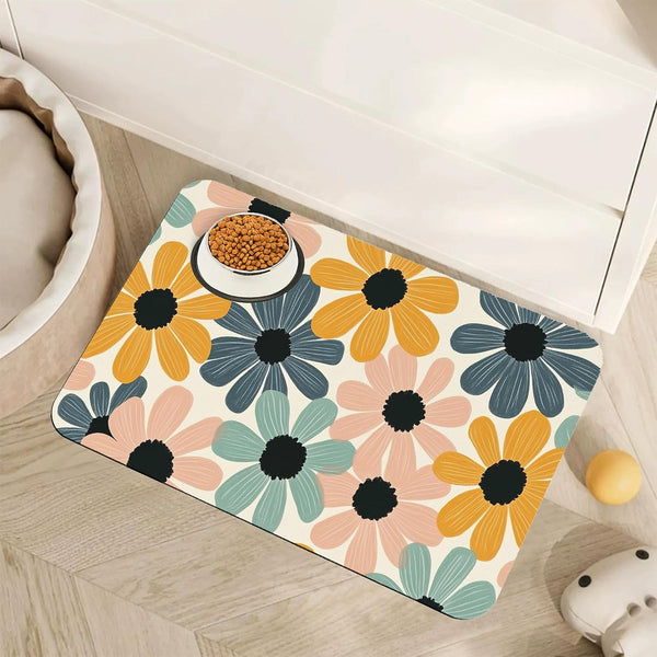 Fish Boho Dog Food Mat for Floors,Ocean Absorbent Quick-Dry Pet Feeding Mat,Cat Dog Bowl Mats for Food and Water,Non-Slip Pet Accessories Supplies 12"X20"23