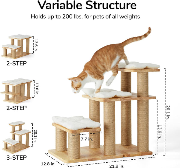 FUKUMARU Dog Stairs, Solid Wood Pet Stairs with Cat Scratching Post | Transformable Cat Step Hold up to 200 Lbs, 20" Pet Ramp for Dogs and Cats to Climb High Bed and Couch, over 6 Combinations6