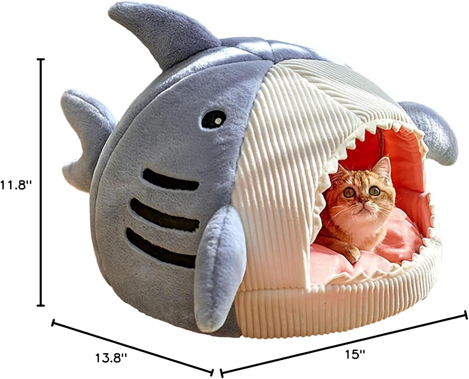 qwinee-cat-mat-shark-shaped-kennel-kitten-bed-hideout-house-warm-soft-comfortable-semi-closed-cat-dog-nest-blue-s